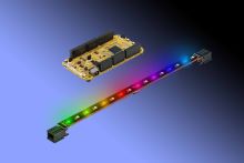 Das ISELED-Demo-Kit: Ein Leuchtstreifen mit den „digitalen“ RGB-LEDs von Dominant Opto und dem Evalboard mit dem S32K-Controller von NXP mit SW-Treiber, Kabelsatz und Steckern (von TE) für einfaches „plug-n-play“ Inova Semiconductor