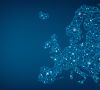 Karte von Europa Vektor-Illustration Hintergrund - Europäische Union Konzept: Zusammenarbeit, Technologie, Digitalisierung, Zukunft