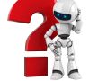 Funny white robot stay with red question