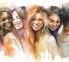 Glückliche Frauen Gruppe für den Internationalen Frauentag, Aquarell-Stil Illustration von Generative Ai