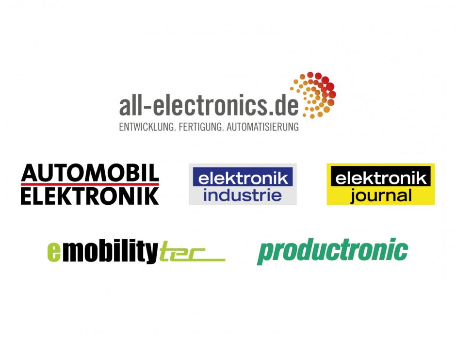 Logos von AUTOMOBIL-ELEKTRONIK, elektronik industrie, elektronik journal, productronic, emobility tec und all-electronics.de