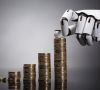 Roboterhand stapelt Geld