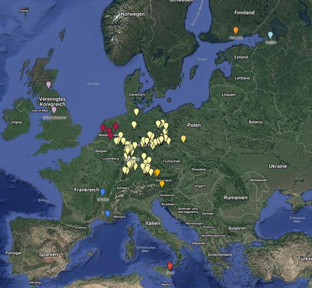 Der Branchenverband Silicon Saxony e. V. besteht aus über 350 Mitgliedern, hier im Bild die Standorte der Mitglieder in Europa.