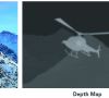 Helikopter vor Bergmassiv, farbig und in Graustufen