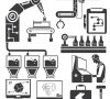 manufacturing, production line icons
